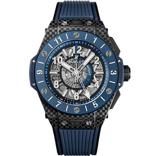 Hublot Big Bang Unico Gmt Carbon Blue Ceramic Watch - 45 mm - Blue And Black Skeleton Dial-471.QL.7127.RX
