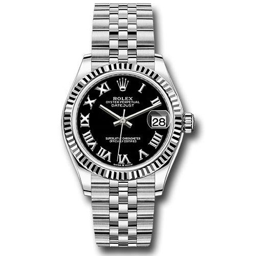 Rolex Steel and White Gold Datejust 31 Watch - Fluted Bezel - Black Roman Dial - Jubilee Bracelet - 278274 bkrj