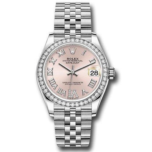 Rolex Steel and White Gold Datejust 31 Watch - Diamond Bezel - Pink Roman Diamond 6 Dial - Jubilee Bracelet - 278384RBR pdr6j