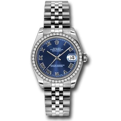 Rolex Steel and White Gold Datejust 31 Watch - 46 Diamond Bezel - Blue Roman Dial - Jubilee Bracelet - 178384 blrj