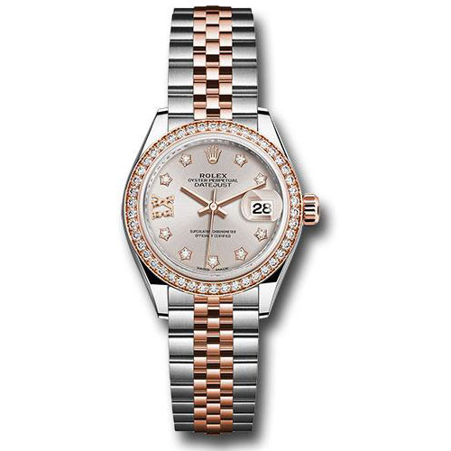 Rolex Steel and Everose Gold Rolesor Lady-Datejust 28 Watch - Diamond Bezel - Sundust Diamond Star Dial - Jubilee Bracelet - 279381RBR su9dix8dj