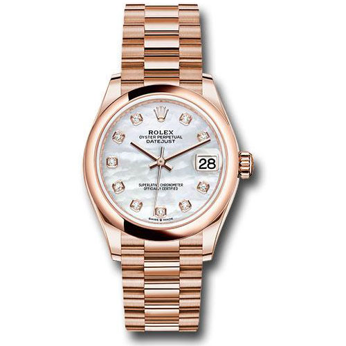 Rolex Everose Gold Datejust 31 Watch - Domed Bezel - Silver Diamond Dial - President Bracelet - 278245 mdp
