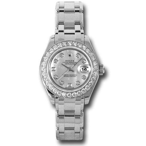 Rolex White Gold Lady-Datejust Pearlmaster 29 Watch - 32 Diamond Bezel - Mother-Of-Pearl Diamond Dial - 80299 md