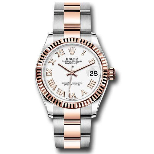 Rolex Steel and Everose Gold Datejust 31 Watch - Fluted Bezel - Rose Index Dial - Oyster Bracelet - 278271 wro