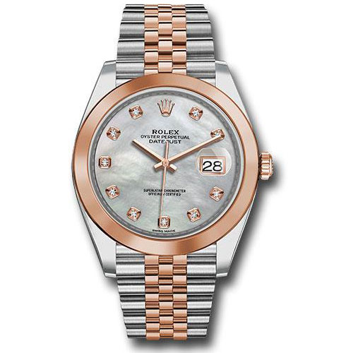 Rolex Steel and Everose Gold Rolesor Datejust 41 Watch - Smooth Bezel - Mother-of-Pearl Diamond Dial - Jubilee Bracelet - 126301 mdj