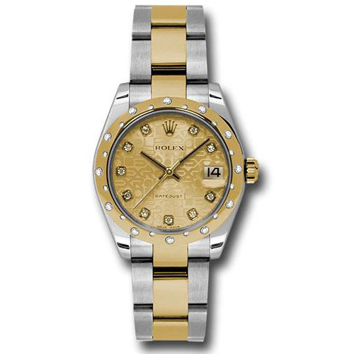 Rolex Steel and Yellow Gold Datejust 31 Watch - 24 Diamond Bezel - Champagne Jubilee Diamond Dial - Oyster Bracelet - 178343 chjdo