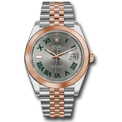Rolex Steel and Everose Gold Rolesor Datejust 41 Watch - Smooth Bezel - Slate Gray Green Roman Wimbledon Dial - Jubilee Bracelet - 126301 slgrj