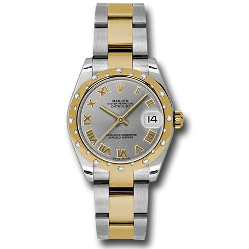 Rolex Steel and Yellow Gold Datejust 31 Watch - 24 Diamond Bezel - Grey Roman Dial - Oyster Bracelet - 178343 gro