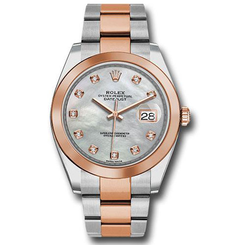 Rolex Steel and Everose Gold Rolesor Datejust 41 Watch - Smooth Bezel - Mother-of-Pearl Diamond Dial - Oyster Bracelet - 126301 mdo