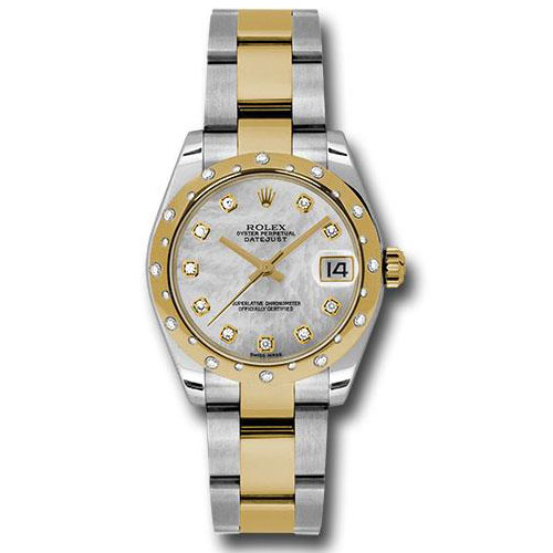 Rolex Steel and Yellow Gold Datejust 31 Watch - 24 Diamond Bezel - Mother-Of-Pearl Diamond Dial - Oyster Bracelet - 178343 mdo