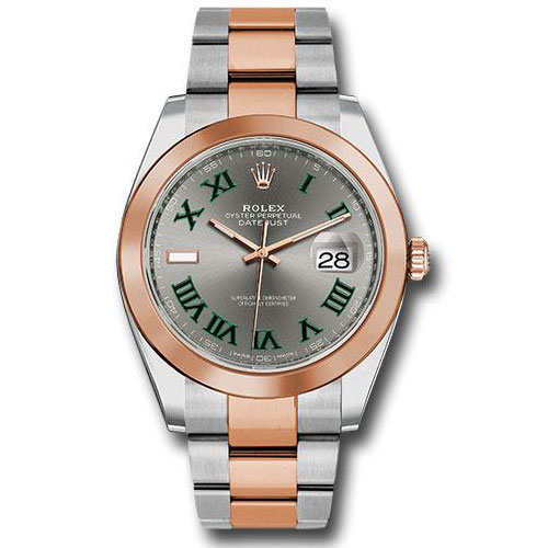 Rolex Steel and Everose Gold Rolesor Datejust 41 Watch - Smooth Bezel - Slate Gray Green Roman Wimbledon Dial - Oyster Bracelet - 126301 slgro