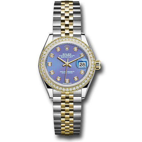 Rolex Steel and Yellow Gold Rolesor Lady-Datejust 28 Watch - Diamond Bezel - Lavender Diamond Dial - Jubilee Bracelet - 279383RBR ldj