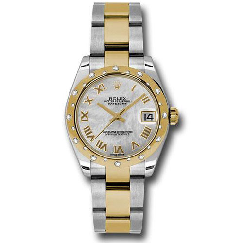 Rolex Steel and Yellow Gold Datejust 31 Watch - 24 Diamond Bezel - Mother-Of-Pearl Roman Dial - Oyster Bracelet - 178343 mro