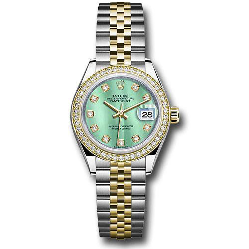 Rolex Steel and Yellow Gold Rolesor Lady-Datejust 28 Watch - Diamond Bezel - Mint Green Diamond Dial - Jubilee Bracelet - 279383RBR mgdj