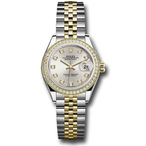 Rolex Steel and Yellow Gold Rolesor Lady-Datejust 28 Watch - Diamond Bezel - Silver Diamond Dial - Jubilee Bracelet - 279383RBR sdj