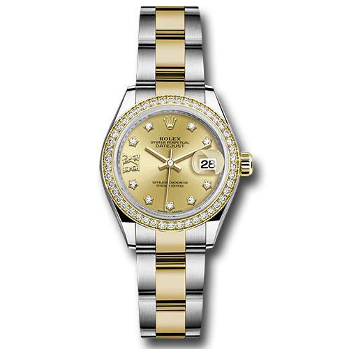 Rolex Steel and Yellow Gold Rolesor Lady-Datejust 28 Watch - Diamond Bezel - Champagne Diamond Star Dial - Oyster Bracelet - 279383RBR ch9dix8do