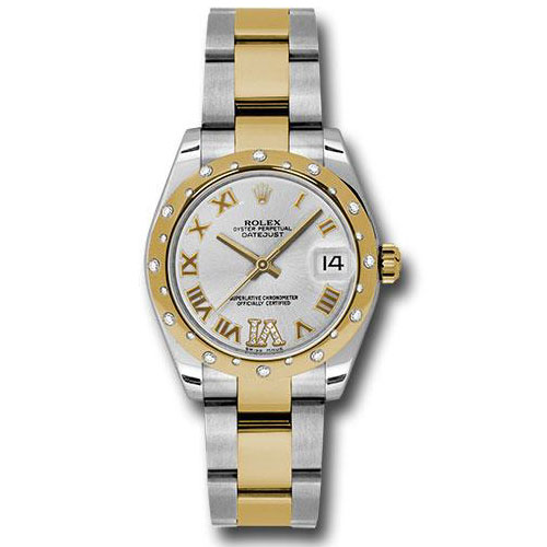 Rolex Steel and Yellow Gold Datejust 31 Watch - 24 Diamond Bezel - Silver Diamond Roman Vi Roman Dial - Oyster Bracelet - 178343 sdro