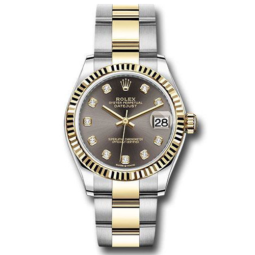 Rolex Steel and Yellow Gold Datejust 31 Watch - Fluted Bezel - Dark Grey Diamond Dial - Oyster Bracelet - 278273 dkgdo