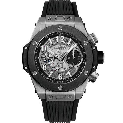 Hublot Big Bang Unico Titanium Ceramic Watch - 44 mm - Black Skeleton Dial - Black Rubber Strap-421.NM.1170.RX