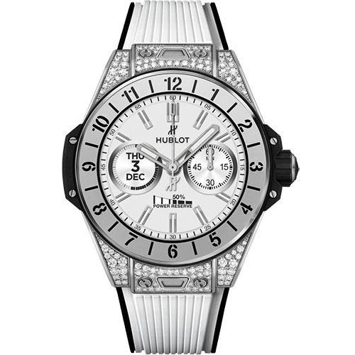 Hublot Big Bang e Titanium White Diamonds Watch - 42 mm - Digital Hublot Dial - Black and White Rubber Strap-440.NX.1101.RW.1704