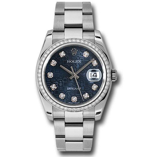Rolex Steel and White Gold Datejust 36 Watch - 52 Diamond Bezel - Blue Jubilee Diamond Dial - Oyster Bracelet - 116244 bljdo