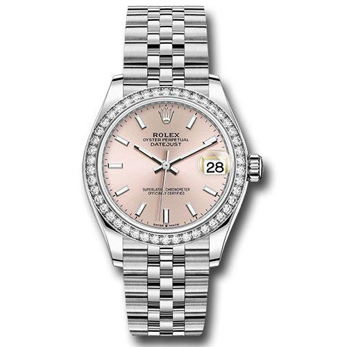 Rolex Steel and White Gold Datejust 31 Watch - Diamond Bezel - Pink Index Dial - Jubilee Bracelet - 278384RBR pij