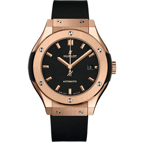 Hublot Classic Fusion King Gold Watch - 38 mm - Black Dial - Black Lined Rubber Strap-565.OX.1181.RX