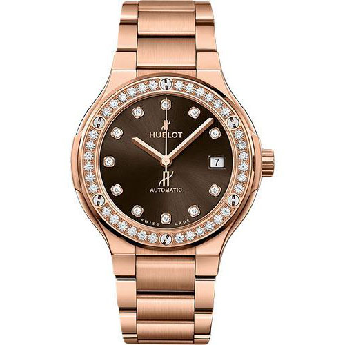Hublot Classic Fusion King Gold Brown Diamonds Bracelet Watch - 38 mm - Brown Dial-568.OX.898M.OX.1204