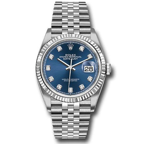 Rolex Steel Datejust 36 Watch - Fluted Bezel - Blue Diamond Dial - Jubilee Bracelet - 2019 Release - 126234 bldj