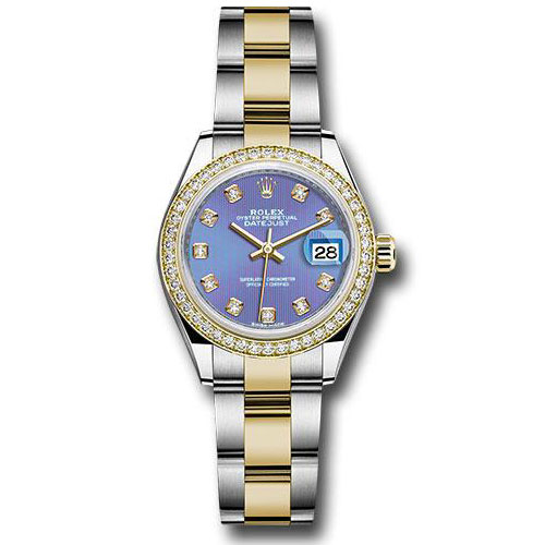Rolex Steel and Yellow Gold Rolesor Lady-Datejust 28 Watch - Diamond Bezel - Lavender Diamond Dial - Oyster Bracelet - 279383RBR ldo