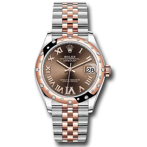 Rolex Steel and Everose Gold Datejust 31 Watch - 24 Diamond Bezel - Dark Rhodium Diamond Roman VI Dial - Jubilee Bracelet - 278341RBR chodr6j