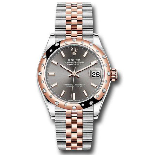 Rolex Steel and Everose Gold Datejust 31 Watch - 24 Diamond Bezel - Dark Rhodium Index Dial - Jubilee Bracelet - 278341RBR dkrhij