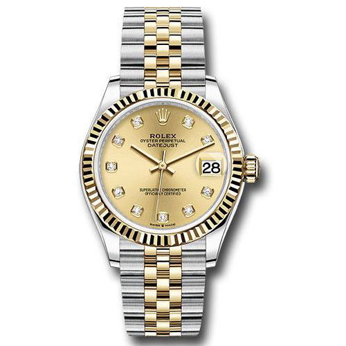 Rolex Steel and Yellow Gold Datejust 31 Watch - Fluted Bezel - Champagne Diamond Dial - Jubilee Bracelet - 278273 chdj