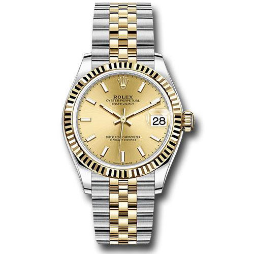 Rolex Steel and Yellow Gold Datejust 31 Watch - Fluted Bezel - Champagne Index Dial - Jubilee Bracelet - 278273 chij