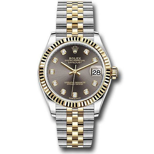 Rolex Steel and Yellow Gold Datejust 31 Watch - Fluted Bezel - Dark Grey Diamond Dial - Jubilee Bracelet - 278273 dkgdj