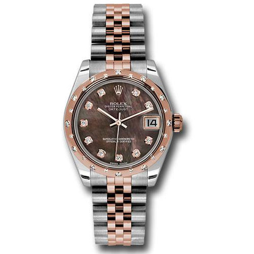 Rolex Steel and Everose Gold Datejust 31 Watch - 24 Diamond Bezel - Dark Mother-Of-Pearl Diamond Dial - Jubilee Bracelet - 178341 dkmdj