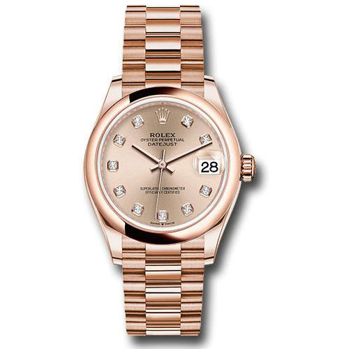 Rolex Everose Gold Datejust 31 Watch - Domed Bezel - Rose Diamond Dial - President Bracelet - 278245 rsdp