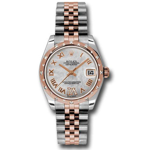 Rolex Steel and Everose Gold Datejust 31 Watch - 24 Diamond Bezel - Mother-Of-Pearl Diamond Roman Vi Roman Dial - Jubilee Bracelet - 178341 mdrj
