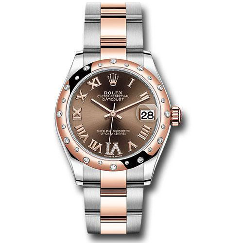 Rolex Steel and Everose Gold Datejust 31 Watch - 24 Diamond Bezel - Dark Rhodium Diamond Roman VI Dial - Oyster Bracelet - 278341RBR chodr6o