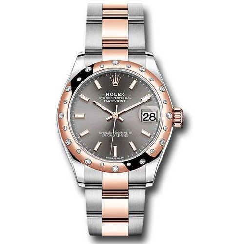Rolex Steel and Everose Gold Datejust 31 Watch - 24 Diamond Bezel - Dark Rhodium Index Dial - Oyster Bracelet - 278341RBR dkrhio