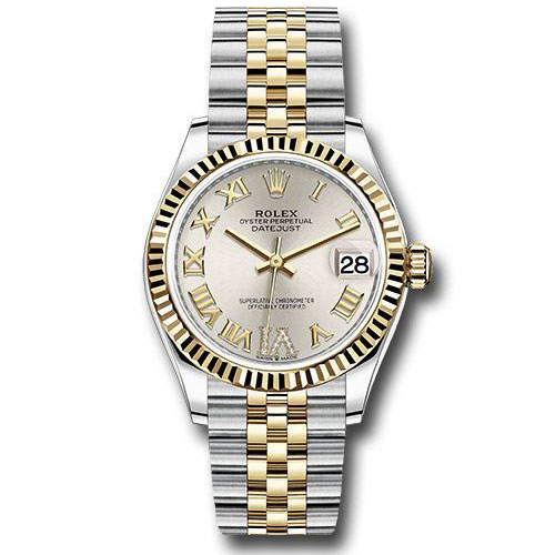 Rolex Steel and Yellow Gold Datejust 31 Watch - Fluted Bezel - Silver Diamond Roman Six Dial - Jubilee Bracelet - 278273 sdr6j