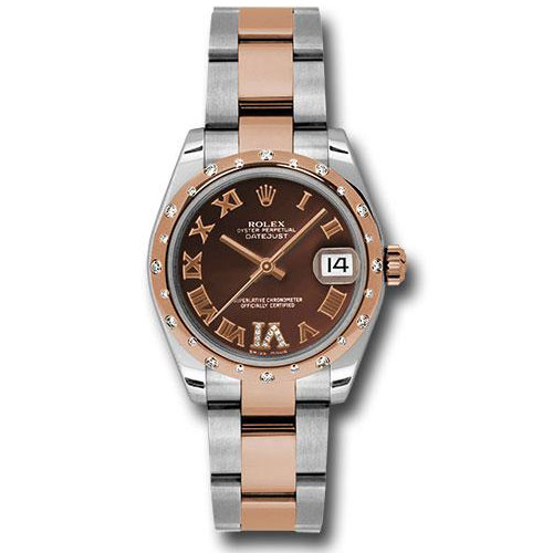 Rolex Steel and Everose Gold Datejust 31 Watch - 24 Diamond Bezel - Chocolate Diamond Roman Vi Roman Dial - Oyster Bracelet - 178341 chodro
