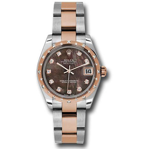 Rolex Steel and Everose Gold Datejust 31 Watch - 24 Diamond Bezel - Dark Mother-Of-Pearl Diamond Dial - Oyster Bracelet - 178341 dkmdo