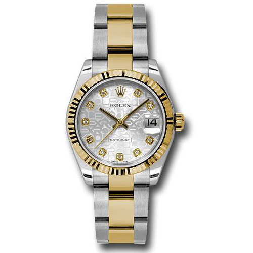 Rolex Steel and Yellow Gold Datejust 31 Watch - Fluted Bezel - Silver Jubilee Diamond Dial - Oyster Bracelet - 178273 sjdo