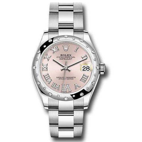Rolex Steel and White Gold Datejust 31 Watch - Domed 24 Diamond Bezel - Pink Roman Diamond 6 Dial - Oyster Bracelet - 2020 Release - 278344RBR pdr6o
