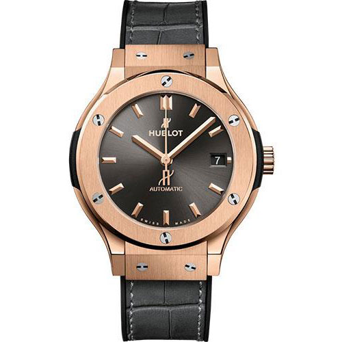 Hublot Classic Fusion Racing Grey King Gold Watch - 38 mm - Gray Dial - Black Rubber and Gray Leather Strap-565.OX.7081.LR