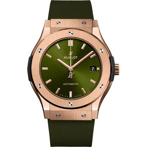 Hublot Classic Fusion King Gold Green Watch - 45 mm - Green Dial - Green Lined Rubber Strap-511.OX.8980.RX
