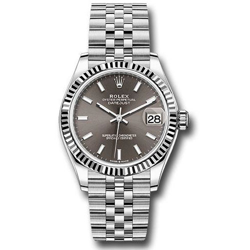 Rolex Steel and White Gold Datejust 31 Watch - Fluted Bezel - Dark Grey Index Dial - Jubilee Bracelet - 278274 dkgij