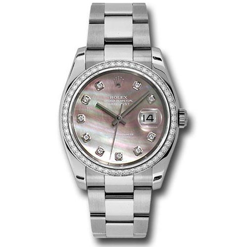 Rolex Steel and White Gold Datejust 36 Watch - 52 Diamond Bezel - Dark Mother-Of-Pearl Diamond Dial - Oyster Bracelet - 116244 dkmdo