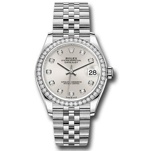 Rolex Steel and White Gold Datejust 31 Watch - Diamond Bezel - Silver Diamond Dial - Jubilee Bracelet - 278384RBR sdj